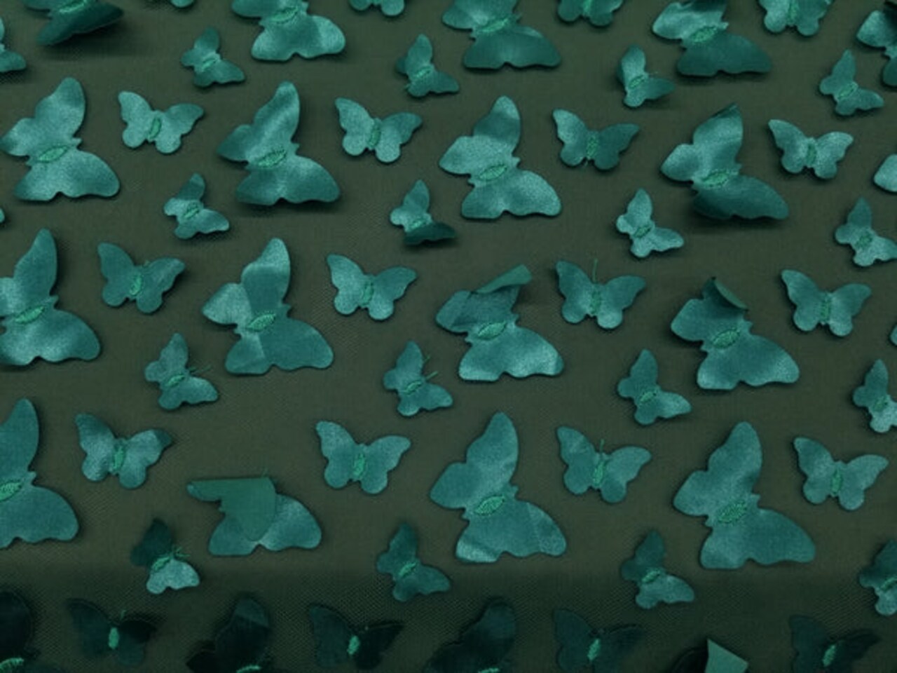 1 Yard Green 3D Butterfly Embroidered Mesh Tulle Fabric for Dresses & Decorations.